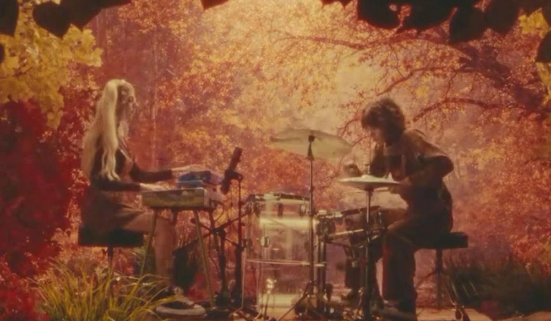 DOMi & JD BECK with their back drop for the new album WHO ASKED?.