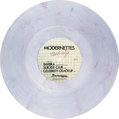 Modernettes Teen City on clear vinyl with blue and pink streaks